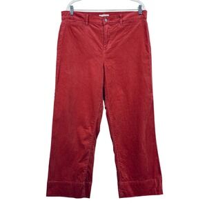 Loft Size 12 Brick Red Corduroy Wide Leg Cropped Pants Stretch Trousers